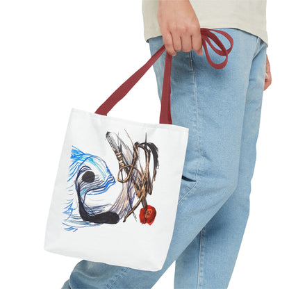 Abstract Art Tote Bag — Modern Brushstroke Design with Red Accent