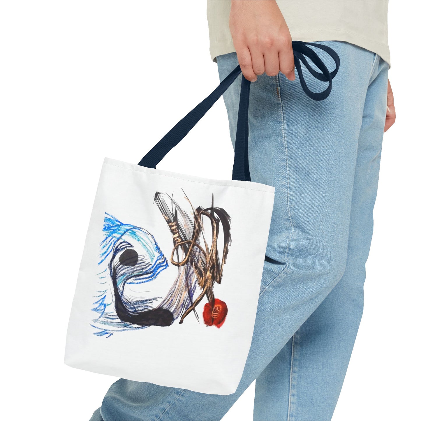 Abstract Art Tote Bag — Modern Brushstroke Design with Red Accent