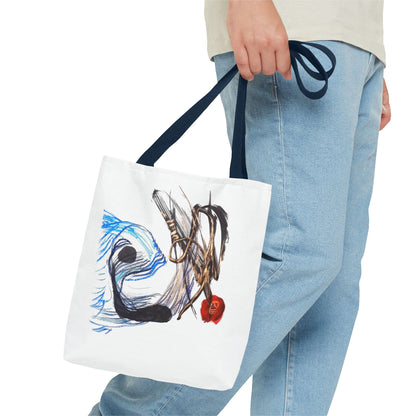 Abstract Art Tote Bag — Modern Brushstroke Design with Red Accent