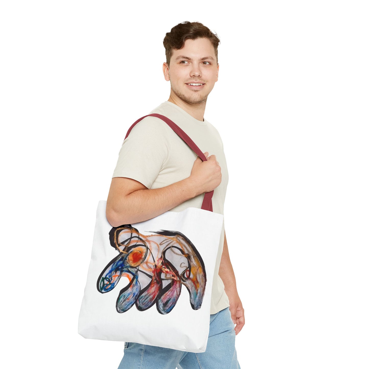Abstract Hand-Painted Art Tote Bag — Colorful Organic Brushstroke Design