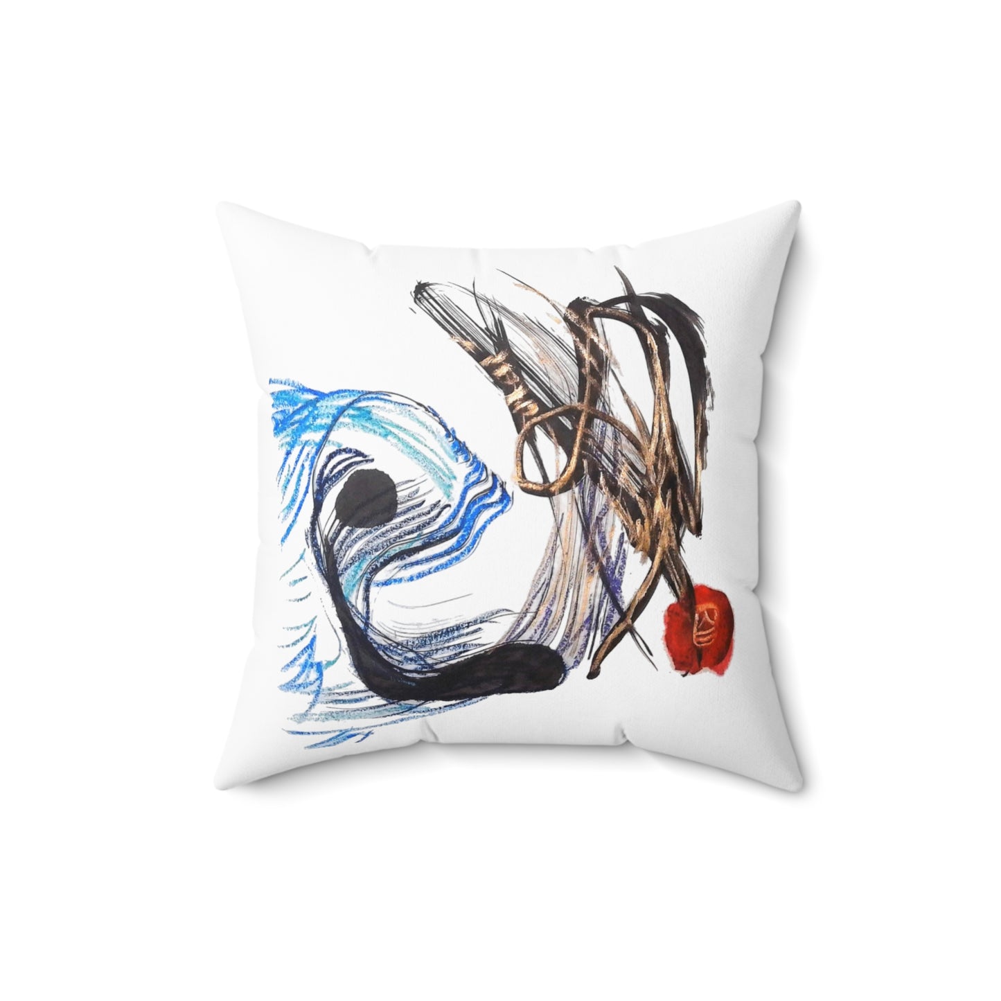 Abstract Fish Art Pillow – Blue & Black Scribble Design