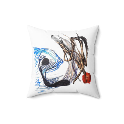 Abstract Fish Art Pillow – Blue & Black Scribble Design