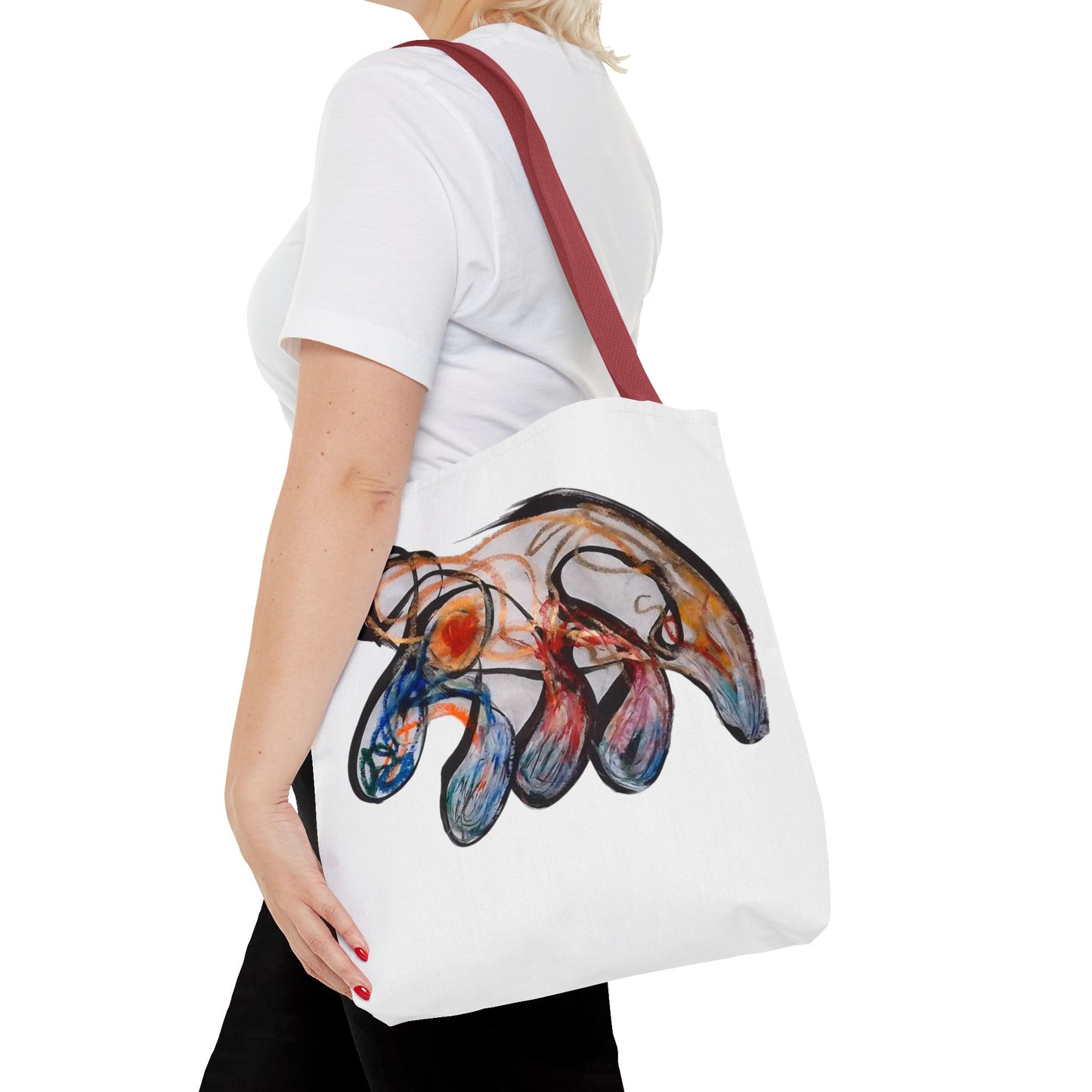 Abstract Hand-Painted Art Tote Bag — Colorful Organic Brushstroke Design
